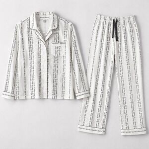 Victorias Secret Y2K Pajama Set Womens XL White Black Logo Lounge Sleepwear PJs